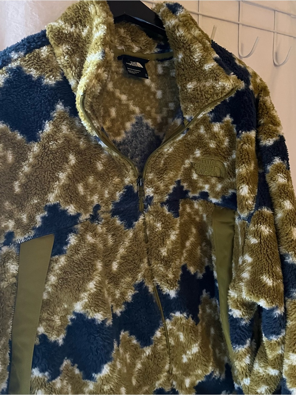North Face Blue and Kiwi Fleece Jacket with Kangaroo Pockets